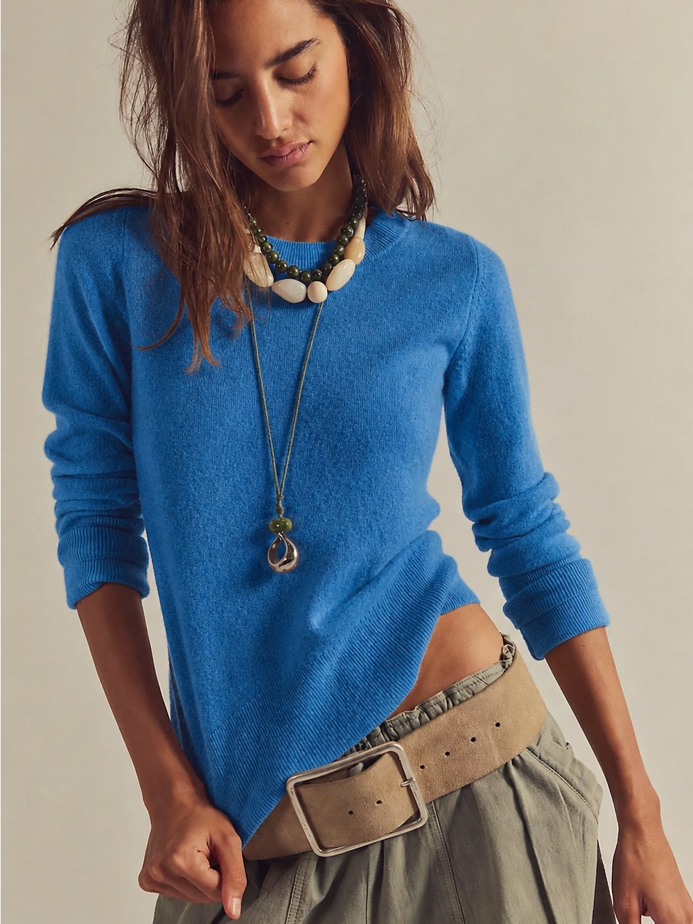 Free People Talk All Night 100% Cashmere Sweater XS Blue Crewneck Luxury Knit